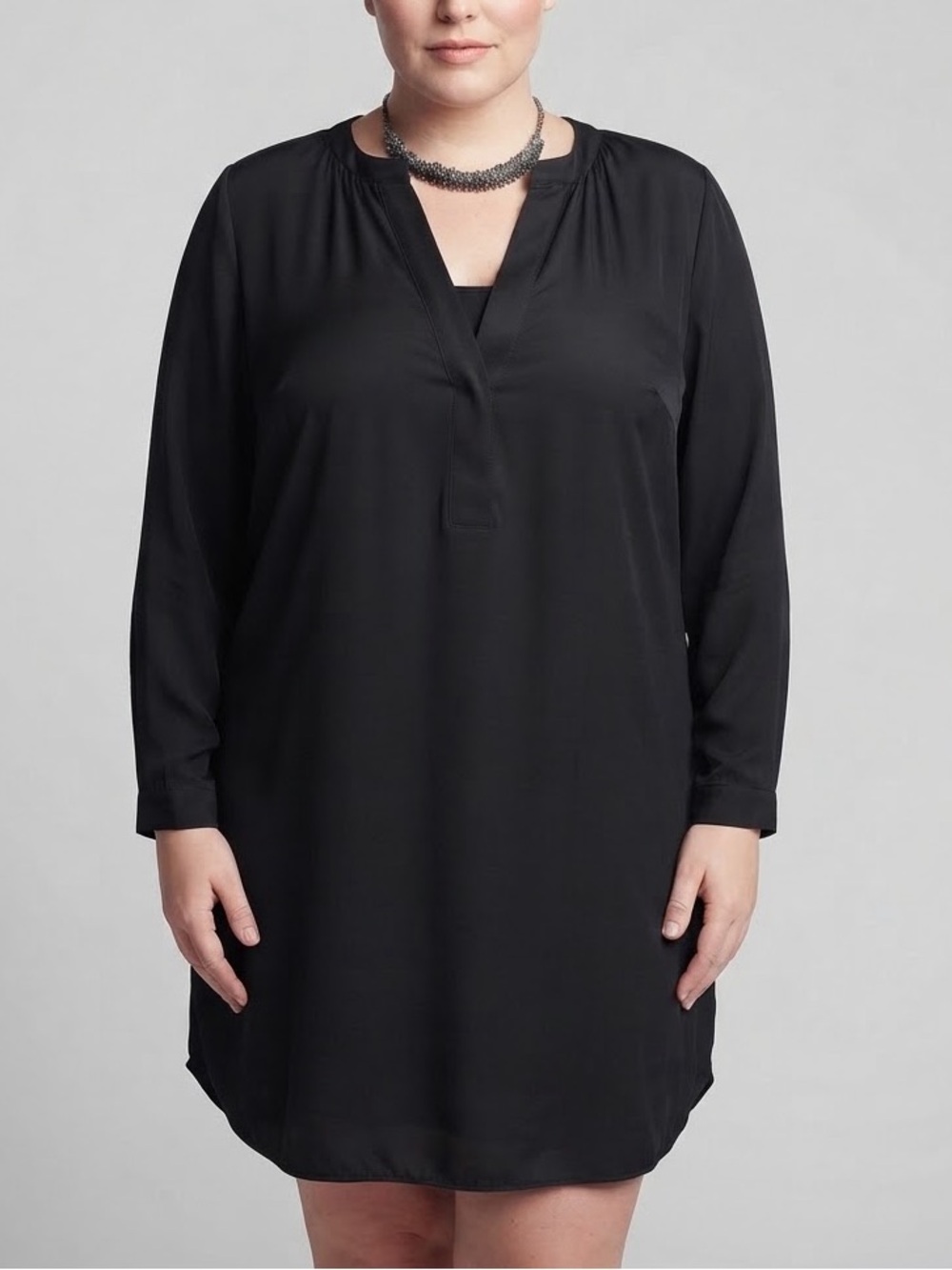 😍CLEARANCE - JOE FRESH Black V-Neck Long Sleeve Shirtdress approx XL-1X